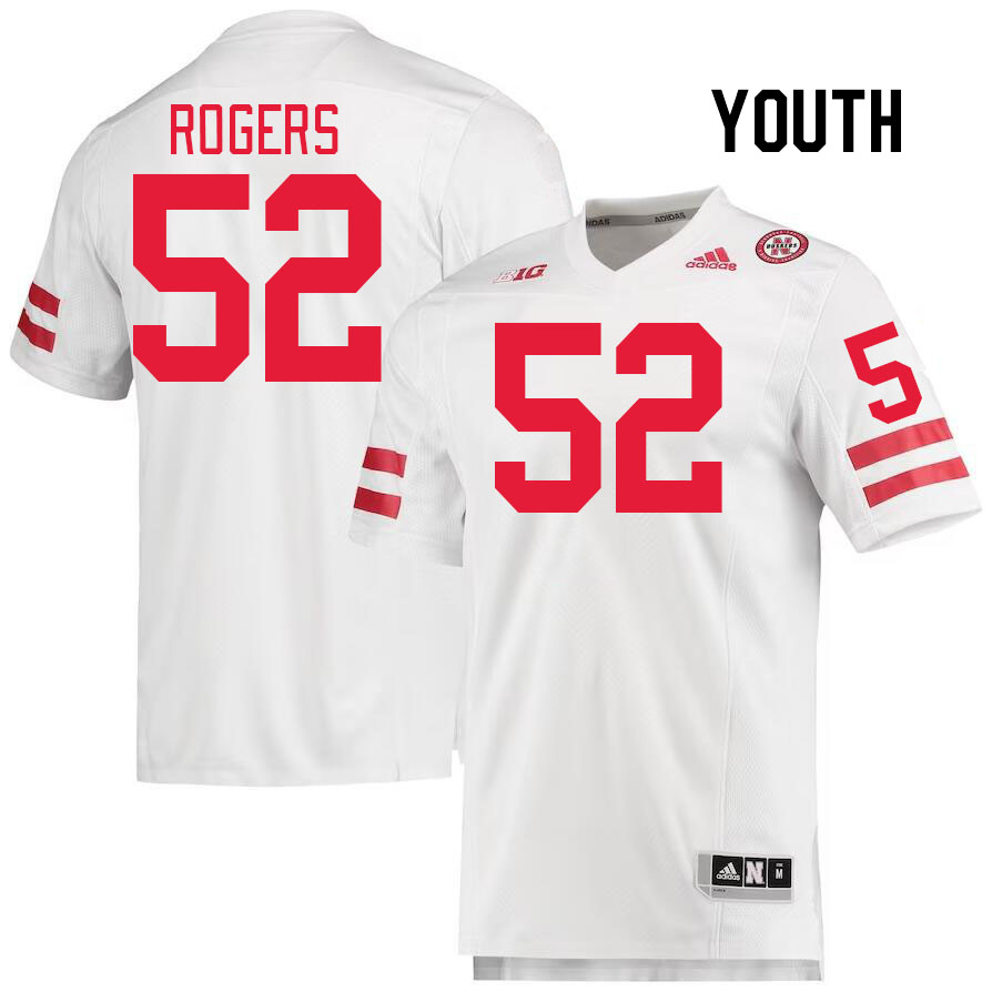 Youth #52 Dylan Rogers Nebraska Cornhuskers College Football Jerseys Stitched Sale-White - Click Image to Close